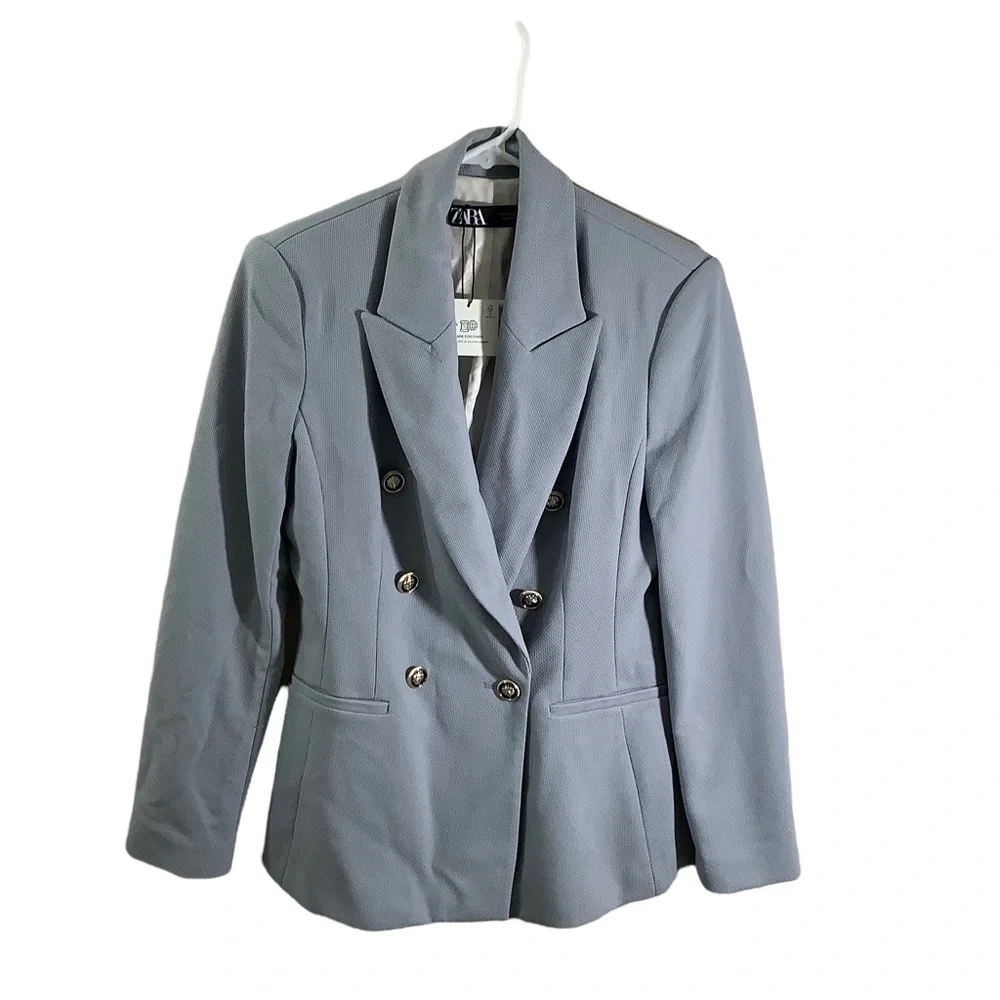 Zara Grey Six Button Fitted Blazer